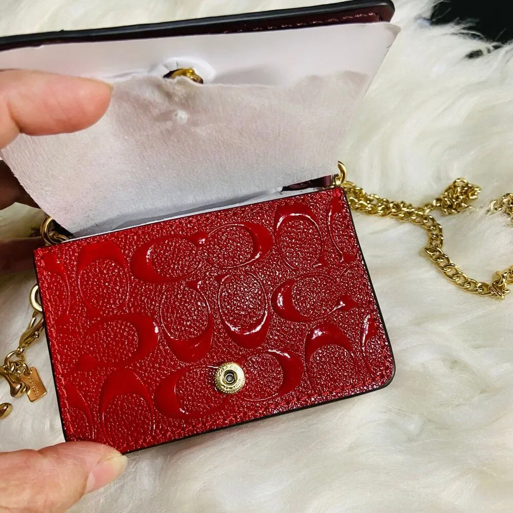 Coach Boxed Mini Wallet On A Chain In Signature Leather